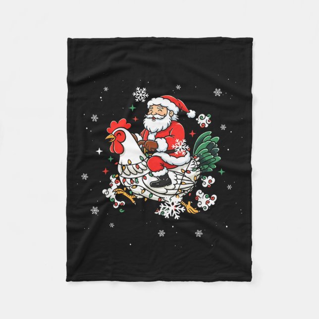 Merry Christmas 2025 Funny Santa Riding Chicken Ch Fleece Blanket (Front)