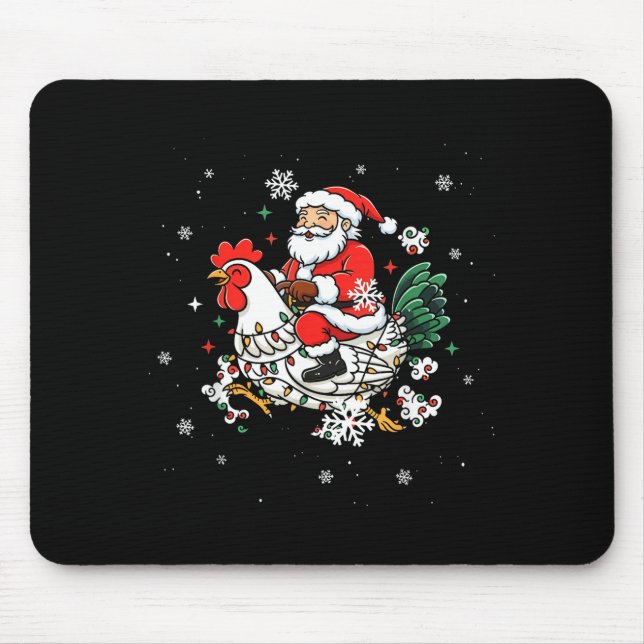 Merry Christmas 2025 Funny Santa Riding Chicken Ch Mouse Mat (Front)