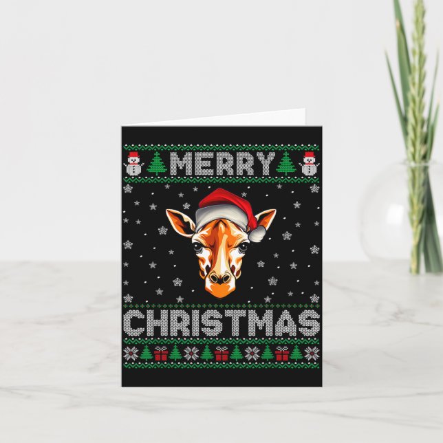 Merry Christmas 2025 Giraffe Santa Hat Ugly Xmas  Card (Front)