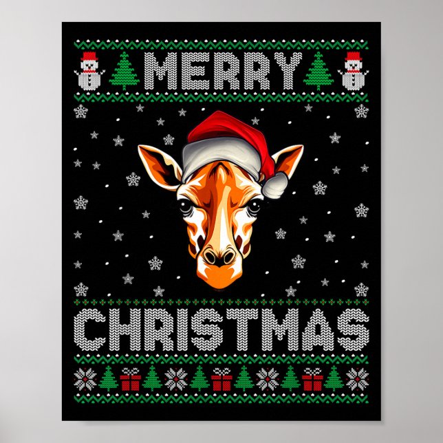 Merry Christmas 2025 Giraffe Santa Hat Ugly Xmas  Poster (Front)