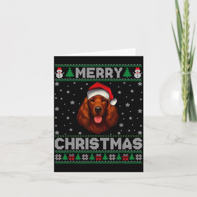 Merry Christmas 2025 Irish Setter Santa Hat Ugly X Card (Front)