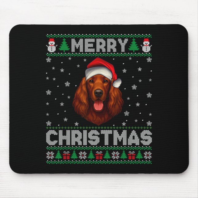 Merry Christmas 2025 Irish Setter Santa Hat Ugly X Mouse Mat (Front)