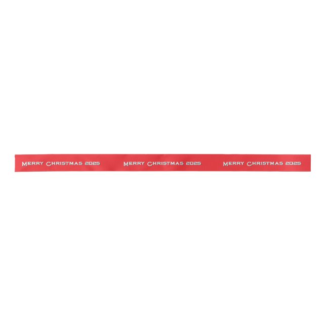 Merry Christmas 2025 Personalised Ribbon Red Satin Ribbon (Front)