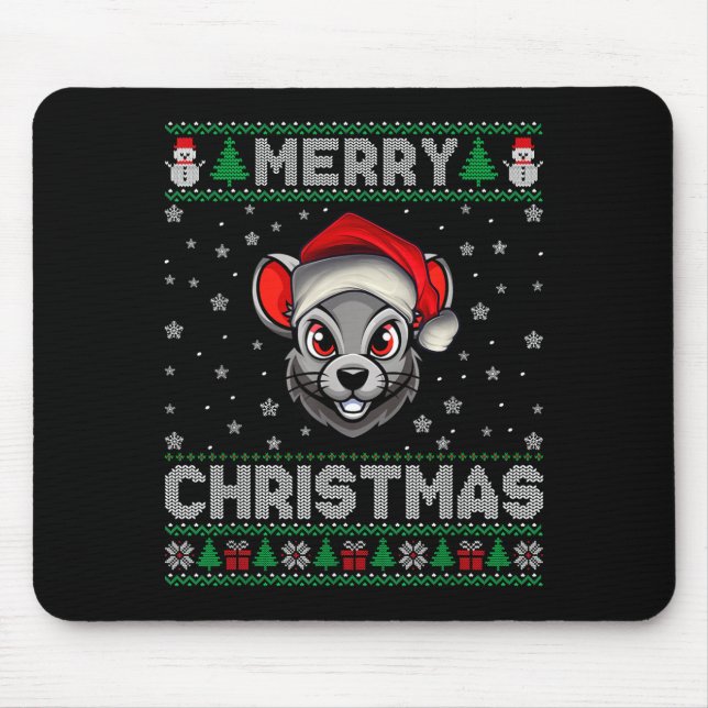 Merry Christmas 2025 Rat Santa Hat Ugly Xmas  Mouse Mat (Front)