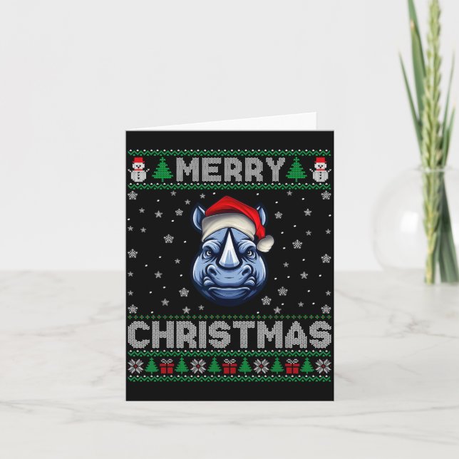 Merry Christmas 2025 Rhino Santa Hat Ugly Xmas  Card (Front)