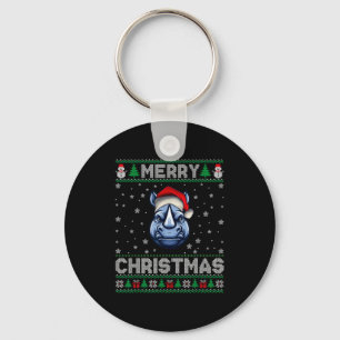 Merry Christmas 2025 Rhino Santa Hat Ugly Xmas  Key Ring