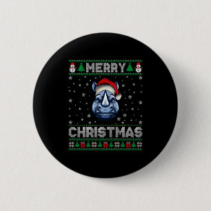 Merry Christmas 2025 Rhino Santa Hat Ugly Xmas Lon 6 Cm Round Badge