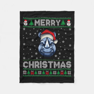 Merry Christmas 2025 Rhino Santa Hat Ugly Xmas Lon Fleece Blanket