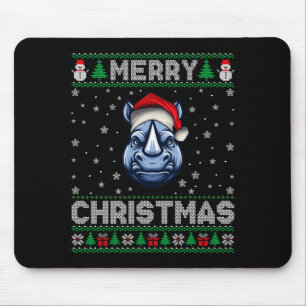 Merry Christmas 2025 Rhino Santa Hat Ugly Xmas Lon Mouse Mat