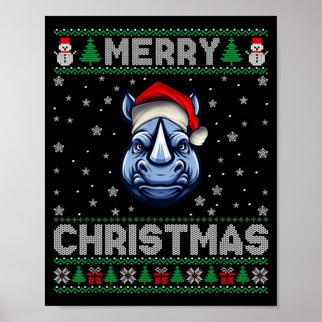 Merry Christmas 2025 Rhino Santa Hat Ugly Xmas  Poster (Front)