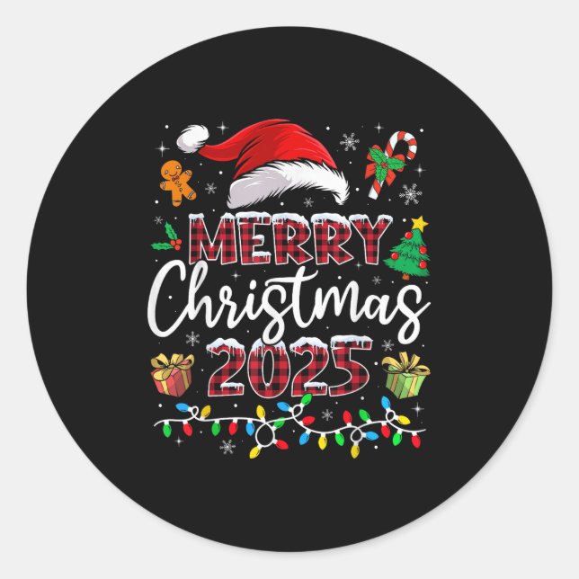 Merry Christmas 2025 Santa Elf Funny Family Matchi Classic Round Sticker (Front)