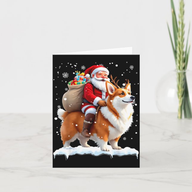 Merry Christmas 2025 Santa Riding Corgi Dog Xmas  Card (Front)