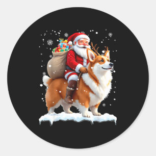 Merry Christmas 2025 Santa Riding Corgi Dog Xmas  Classic Round Sticker