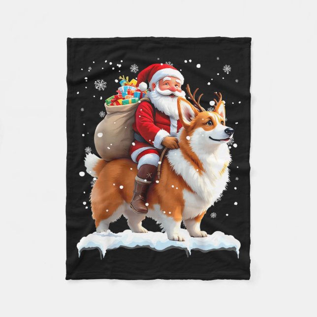Merry Christmas 2025 Santa Riding Corgi Dog Xmas  Fleece Blanket (Front)