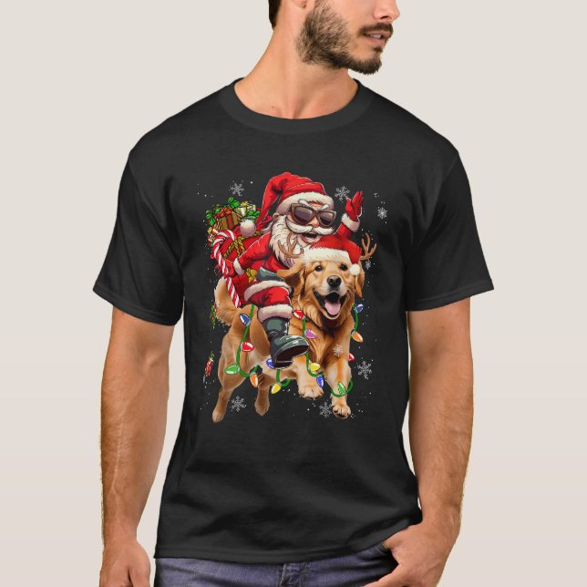 Merry Christmas 2025 Santa Riding Golden Retriever T-Shirt (Front)