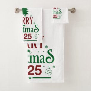 Merry Christmas 2025 White Bath Towel Set