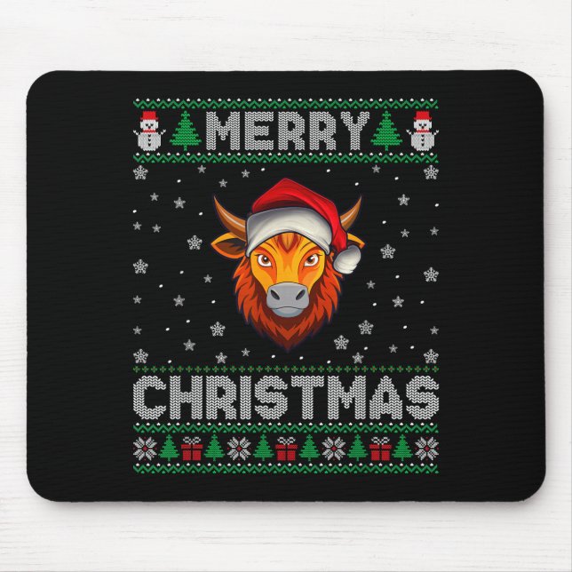 Merry Christmas 2025 Yak Santa Hat Ugly Xmas  Mouse Mat (Front)
