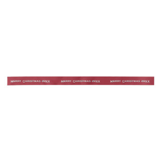 Merry Christmas 20XX Personalized Ribbon Burgundy Satin Ribbon