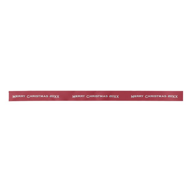 Merry Christmas 20XX Personalized Ribbon Burgundy Satin Ribbon (Front)