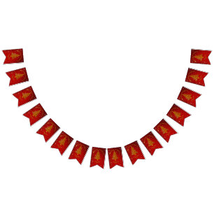 Merry Christmas 20XX Red Gold Tree Stars Bunting