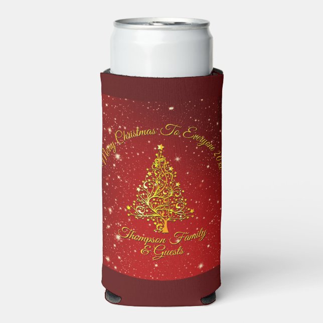 Merry Christmas 20XX Red Gold Tree Stars  Seltzer Can Cooler (Seltzer Front)