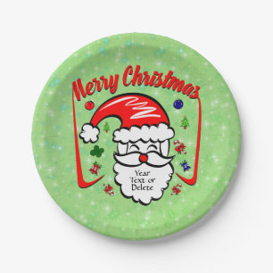 Merry Christmas 20xx Santa with Hat & Sparkles 7" Paper Plate