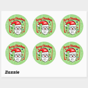Merry Christmas 20xx Santa with Hat & Sparkles Classic Round Sticker