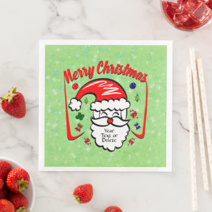 Merry Christmas 20xx Santa with Hat & Sparkles Napkin