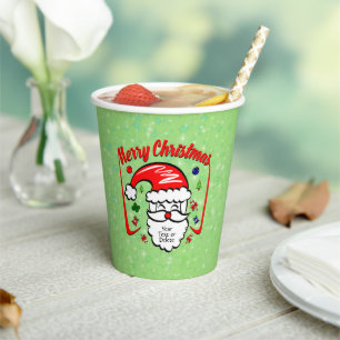 Merry Christmas 20xx Santa with Hat & Sparkles Paper Cups