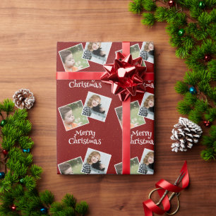 Merry Christmas 2 custom photos and stars Wrapping Paper