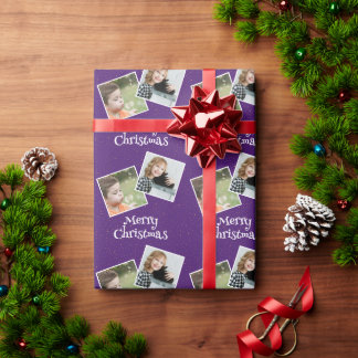 Merry Christmas 2 custom photos and stars Wrapping Paper