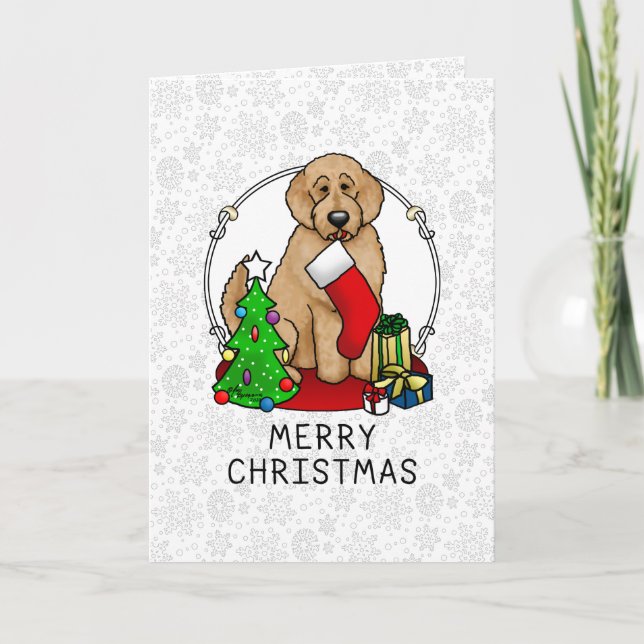 Merry Christmas 2 Goldendoodle (golden red) Cute Card (Front)