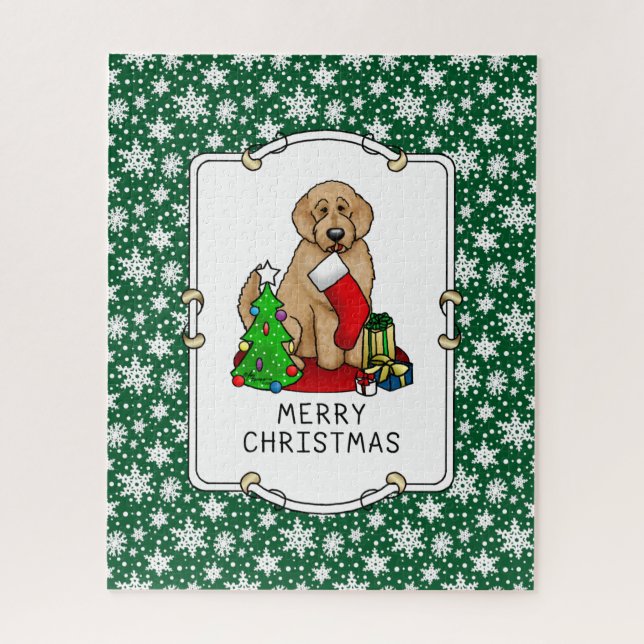 Merry Christmas 2 Goldendoodle (golden red) Cute Jigsaw Puzzle (Vertical)