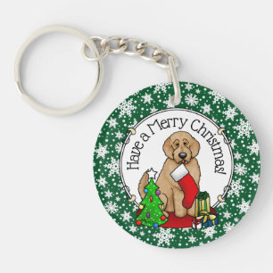 Merry Christmas 2 Goldendoodle (golden red) Cute Key Ring