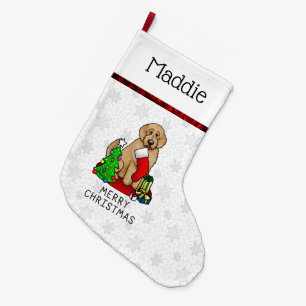 Merry Christmas 2 Goldendoodle (golden red) Cute Large Christmas Stocking