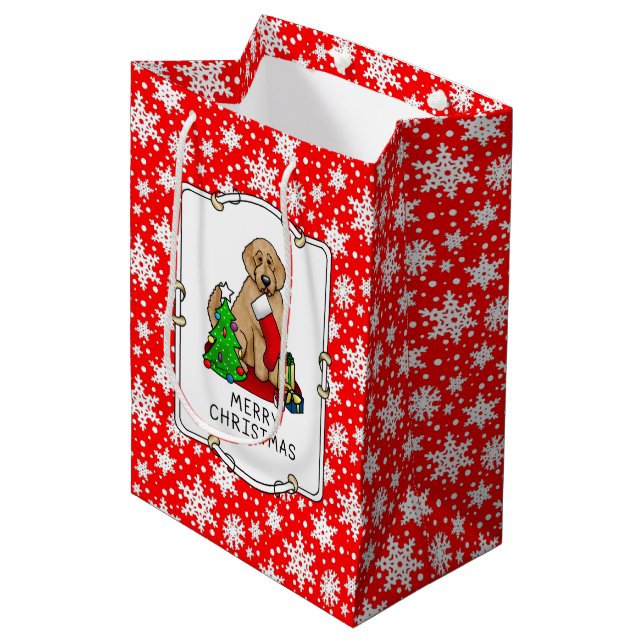 Merry Christmas 2 Goldendoodle (golden red) Cute Medium Gift Bag (Front Angled)