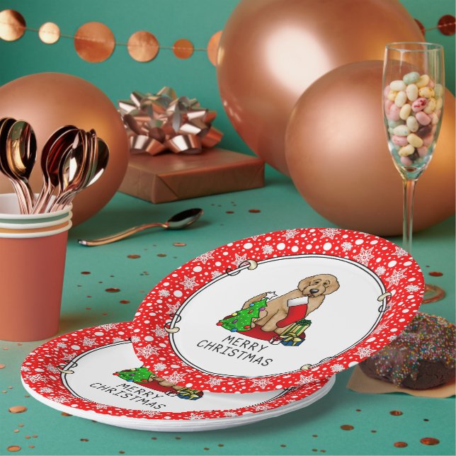 Merry Christmas 2 Goldendoodle (golden red) Cute Paper Plate (Multi)