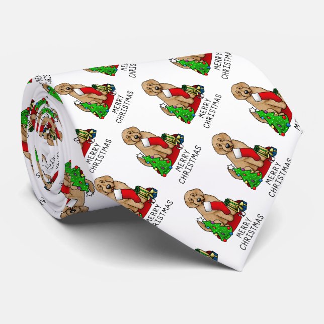 Merry Christmas 2 Goldendoodle (golden red) Cute Tie (Rolled)