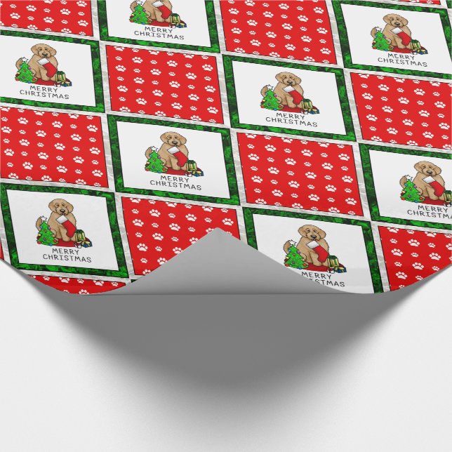 Merry Christmas 2 Goldendoodle (golden red) Cute Wrapping Paper (Corner)