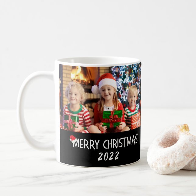 Merry Christmas 2 Photo 2 Sided Santa Hat Coffee Mug (With Donut)