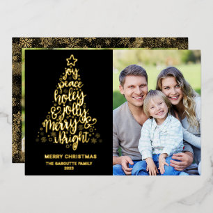Merry Christmas 2 Photo Gold Foil Holiday Card