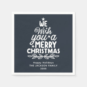 Merry Christmas 2 photo gold Foil Holiday postcard Napkin