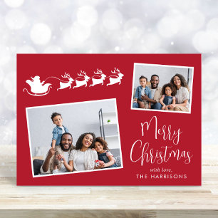 Merry Christmas 2 Photo Santa Sleigh Holiday Card
