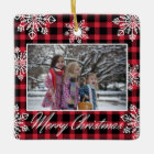 Merry Christmas 2 Photo Snowflakes Red Plaid