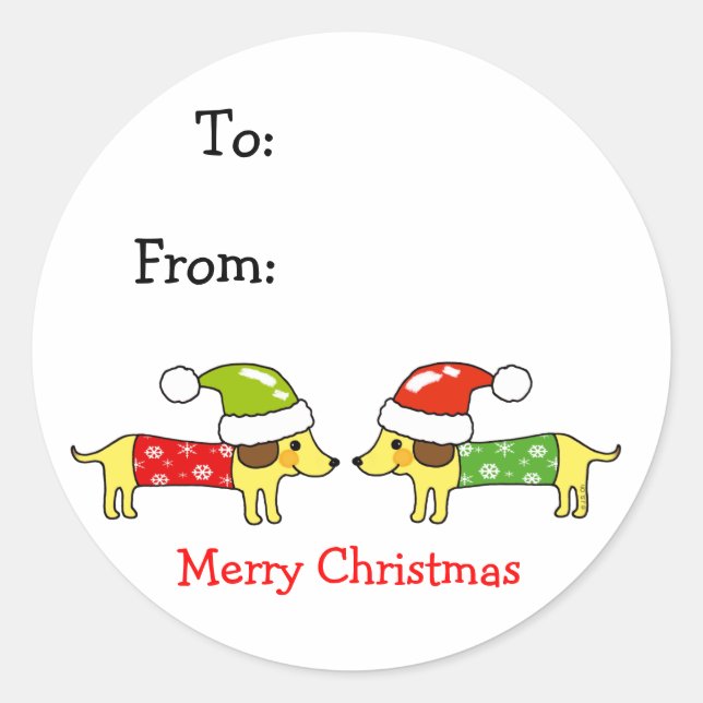 Merry Christmas 2 sausage dogs Classic Round Sticker (Front)