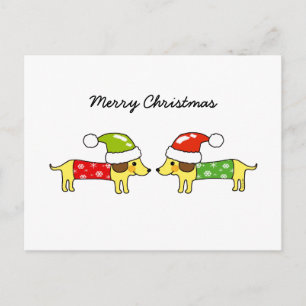 Merry Christmas 2 sausage dogs Holiday Postcard