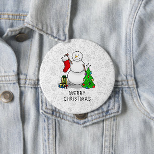 Merry Christmas 2 Tree Stocking Snowman 10 Cm Round Badge