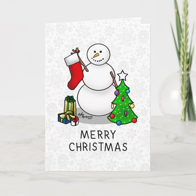 Merry Christmas 2 Tree Stocking Snowman Card (Front)