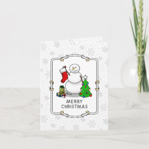 Merry Christmas 2 Tree Stocking Snowman Card