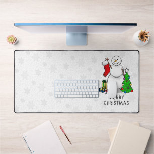 Merry Christmas 2 Tree Stocking Snowman Desk Mat